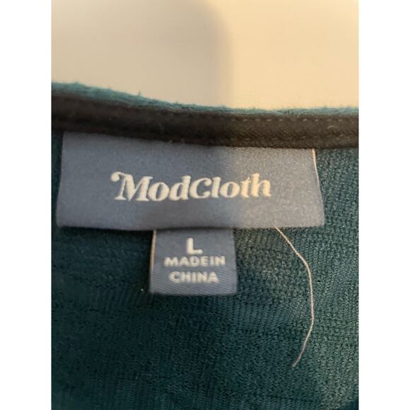 ModCloth Size L Green Dress Faux Cable Knit Design Fit & Flare Half Sleeves - Picture 3 of 6